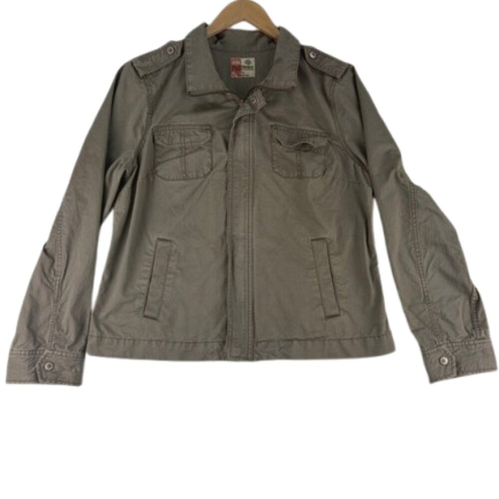 Ruff Hewn Women’s Brown Utility Jacket Size L 100% Cotton Full Zip Snap Pockets